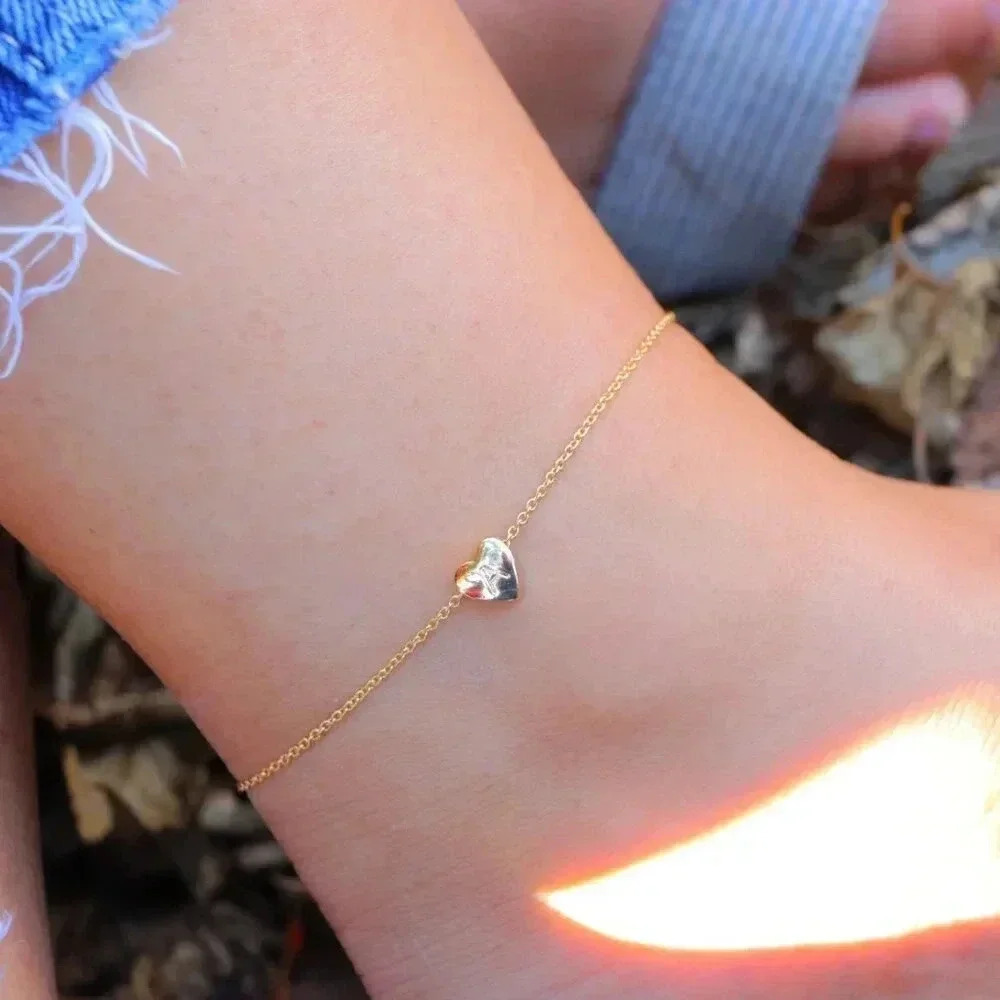 ❤️HEART CHARM PERSONALIZED CUSTOM DAINTY GOLD INITIAL ANKLET GIRL TEEN,ELDM22225 - Picture 13 of 14